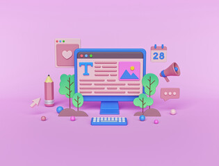 Aufkleber - Content writer, Blog articles creation, freelance work concept. creative design. 3d rendering