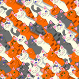 Fototapeta Pokój dzieciecy - Animalistic diagonally inclined pattern with white, ginger, gray, stripped, tabby and spotted cats
