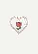 Rose flower icon over heart shape with copy space against white background