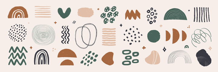 abstract graphic art set. various modern organic shapes and elements in vintage style with grunge te