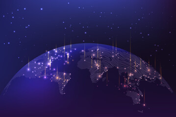 view earth from space drawing vector illustration. night blue futuristic background with planet eart