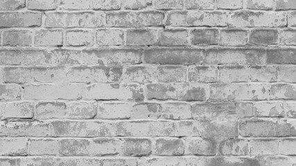 Poster - Abstract old white brick wall. background facade brick wall black and white. Vintage old brick wall texture. Grunge stone wall horizontal background. Dilapidated building facade with damaged plaster.