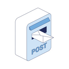 Poster - Email letter post. Vector 3d line isometric, web icons, blue color. Creative design idea for infographics.