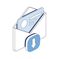 Poster - Email letter. Vector 3d line isometric, web icons, blue color. Creative design idea for infographics.
