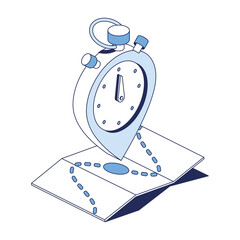 Poster - Pin map location time clock. Vector 3d line isometric, web icons, blue color. Creative design idea for infographics.