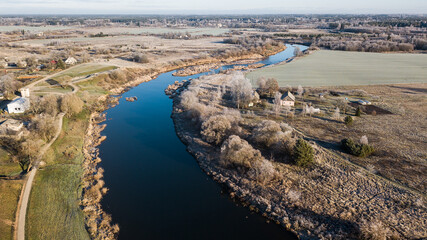 Wall Mural - Aerial view of Skrunda town in winter day, Latvia.