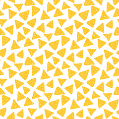 Nachos, tortilla fried corn chips seamless pattern, background. Mexican food vector design