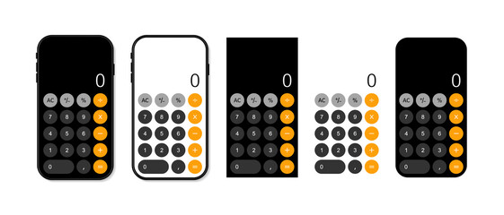 Calculator in mobile phone. App for calculate with interface in smartphone. Number on calculator. Software with ui on cellphone screen. Design mockup with keyboard. Smart app. Vector