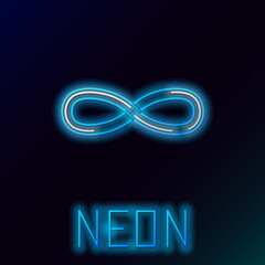 Poster - Glowing neon line Infinity icon isolated on black background. Colorful outline concept. Vector