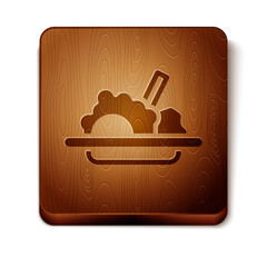 Poster - Brown Healthy food icon isolated on white background. Wooden square button. Vector