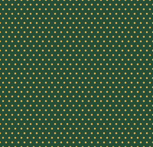 Small Polka Dots Abstract Geometric Seamless Pattern, Digital Texture, Gold On Green Background. Vector Illustration. Design Concept For Minimal Textile Print, Packaging, Wrapping Paper.