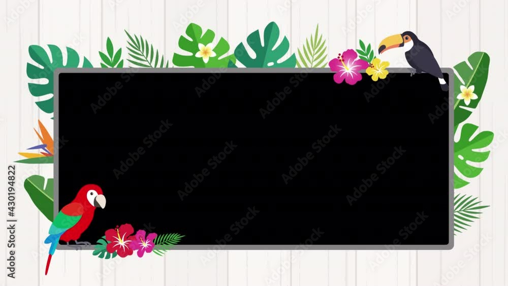 南国トロピカル背景と二羽の鳥 相槌 うなずく 中央に合成用透過画面 Wall Mural Pp7