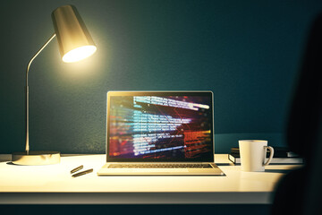 Aufkleber - Modern computer monitor with abstract programming language, research and development concept. 3D Rendering