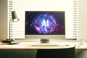 Aufkleber - Creative artificial Intelligence symbol concept on modern computer monitor. 3D Rendering