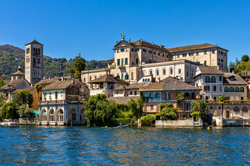 Sticker - Monastery on San Giulio island on Lake Orta in Italy.