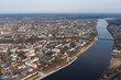 View from a great height to the center of the city of Pskov and the Velikaya River.
