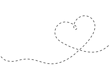 Wall Mural - Heart continuous line dashed. Single lineart shape heart. Symbol love. Black outline sign isolated on white background. Single oneline hand drawn contour for design fashion. Icon one heart. Vector