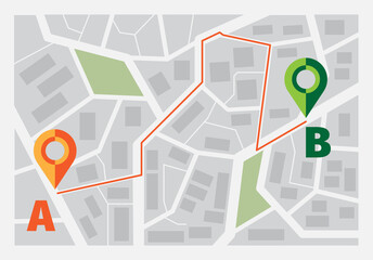 Poster - Navigator for road. Ui template Route with points pin map top view distance visualization garish vector navigator screen