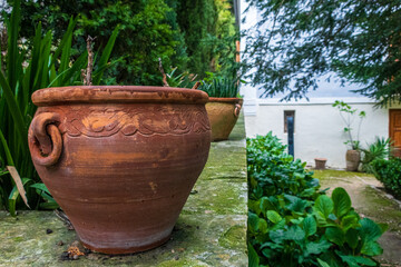 Clay pot decorating a French-style garden. 