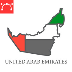 Map of United Arab Emirates color line icon, country and travel, UAE map flag vector icon, vector graphics, editable stroke filled outline sign, eps 10