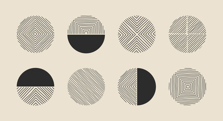 Set of hand drawn minimalist artistic circle elements