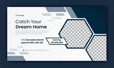 Wall Mural - Real estate home sale Horizontal style banner design template For digital marketing. with elegant, abstract, Business.