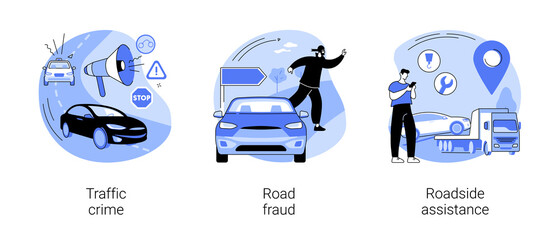 Troubles on the road abstract concept vector illustrations.