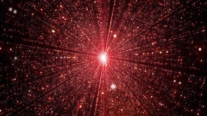 Wall Mural - red coloured futuristic glow 3d travel with shiny dots and lines motion.