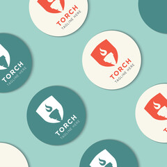 Sticker - torch logo and icon vector with mockup illustration design template