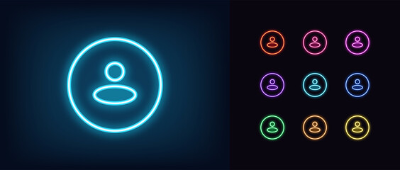 Poster - Neon user avatar icon. Glowing neon person sign, outline round avatar pictogram