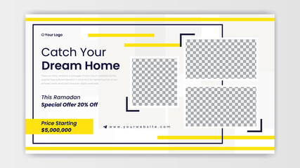 Wall Mural - real estate home sale horizontal style banner design template for digital marketing. with elegant, a
