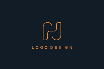 Leinwandbilder - Abstract Initial Letter N Logo. Gold Geometric Line Infinity Style isolated on Blue Background. Usable for Business and Branding Logos. Flat Vector Logo Design Template Element.