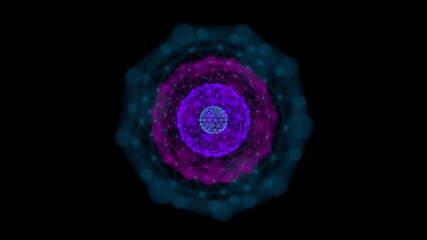 Poster - Fantastic neon spheres of different colors are inserted into one another and rotate. Dream Catcher. Depth of field. Seamless loop.