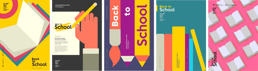 School backgrounds. Book, stationery, books, hand and pencil.