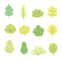 Set of сartoon trees, bushes and branches.
