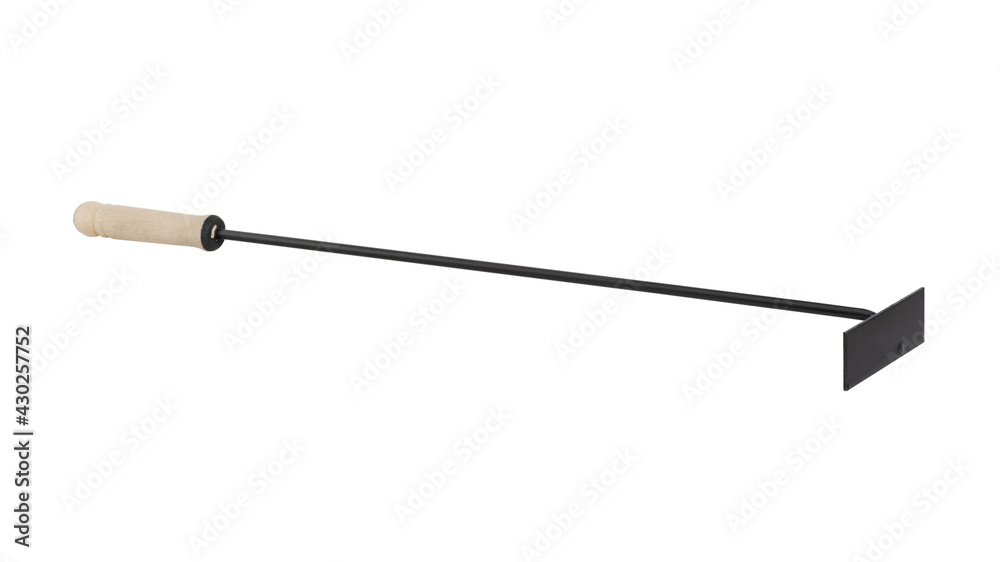 Scraper for a boiler with a wooden handle used for cleaning flat surfaces in the furnace of a solid fuel boiler from soot, removing fuel residues, helps to scoop ash from the depths of the ash pan