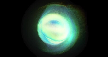 Poster - green and blue energy orb, abstract loop of flowing particles, magic sci-fi ball. particle sphere in