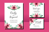 Fototapeta Tulipany - Wedding invitation frame set, floral watercolor hand drawn Anemone and Hydrangea Flower design Invitation Card Template