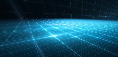 Poster - 3d perspective rendering blue futuristic grid background texture