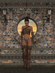 Poster - 3d illustration of an sexy woman with a fantasy outfit