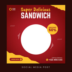 Wall Mural - Delicious sandwich social media promotion banner template