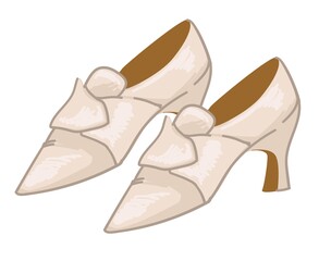 Vintage white leather shoes on high heels vector