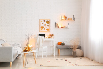 Sticker - Stylish interior of modern room with autumn decor