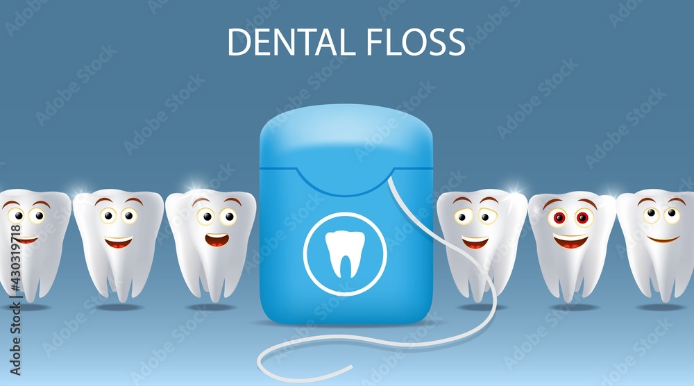 Oral care dental floss vector poster, banner template. Kids oral health ...