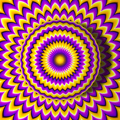 Wall Mural - yellow and purple growing sphere. optical expansion illusion.