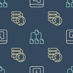 Aufkleber - Set line File missing, Network cloud connection and Folder tree on seamless pattern. Vector
