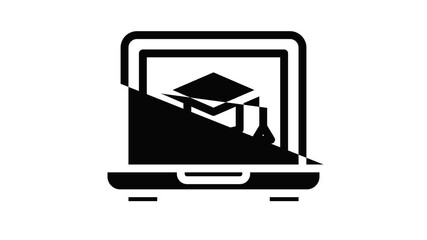 Poster - Oxford cap laptop icon animation outline best object on white background