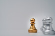 Golden pawn chess move out from line for different thinking and leading change , Disruption and unique concept.