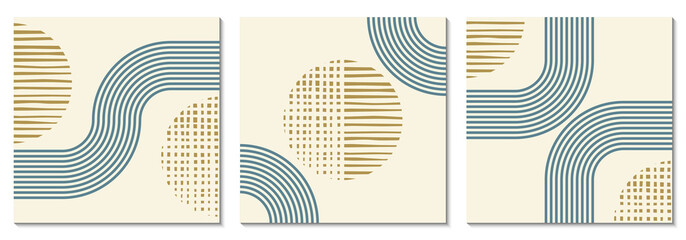 Wall Mural - abstract square background set with geometric shapes. minimal design with circles and lines. social 