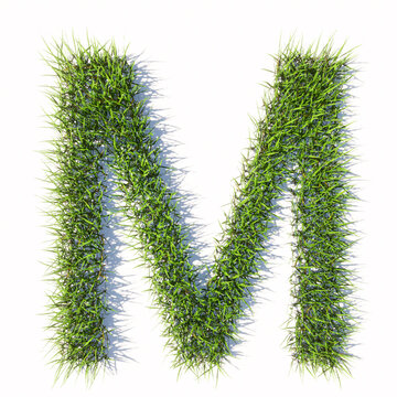 Concept or conceptual green summer lawn grass symbol isolated  white background, the font M . 3d illustration metaphor for nature, conservation, organic, growth, environment, ecology, spring or summer